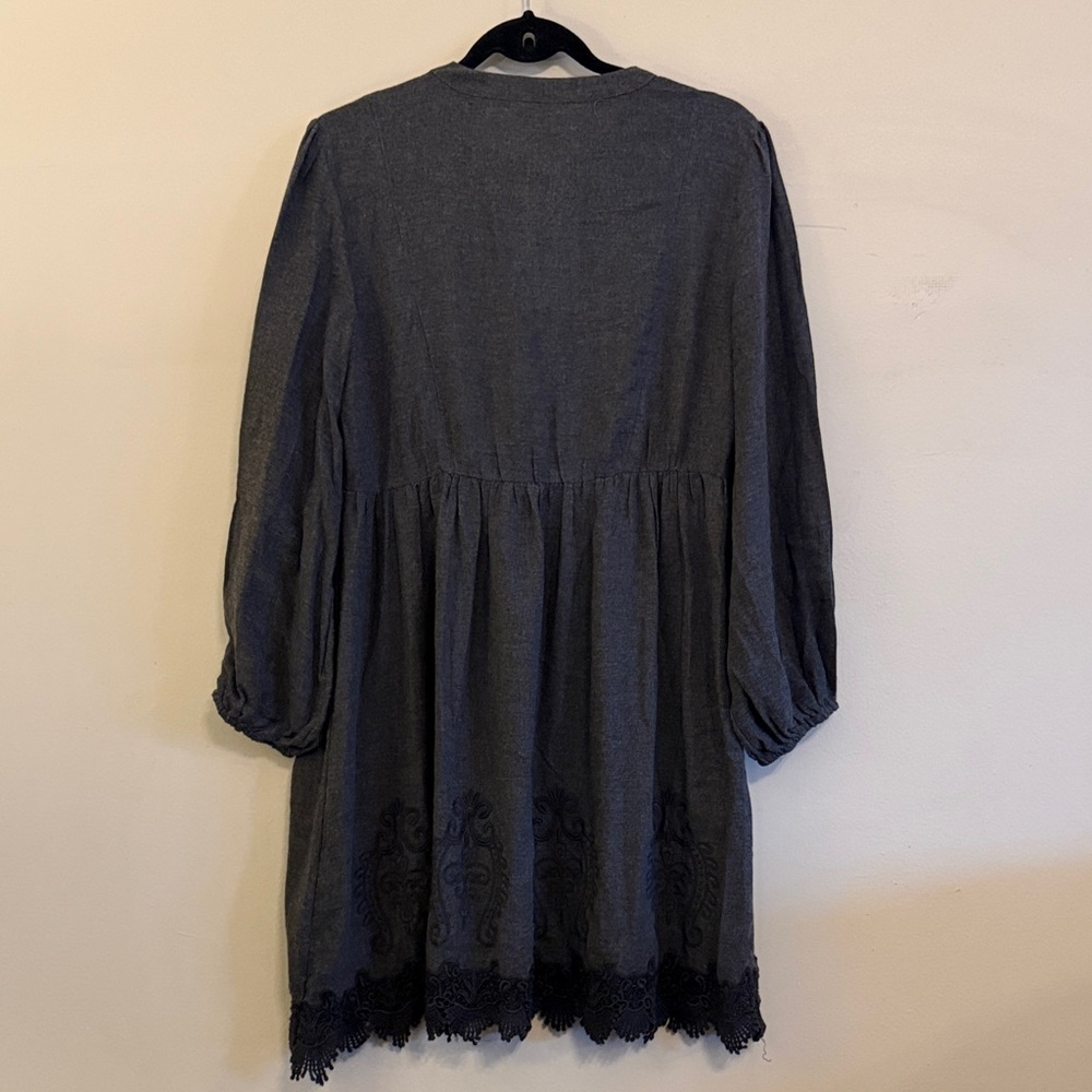 Zara Charcoal Long Sleeve Dress with Lace Hem - Picture 2 of 4
